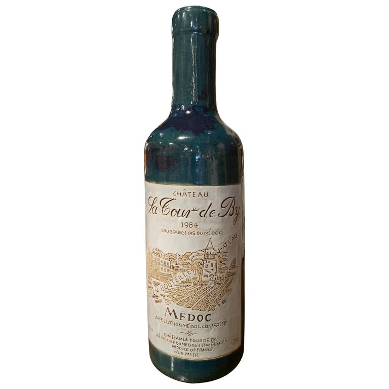 Tall Vintage French Trompe L Oeil Ceramic Methuselah Wine Bottle