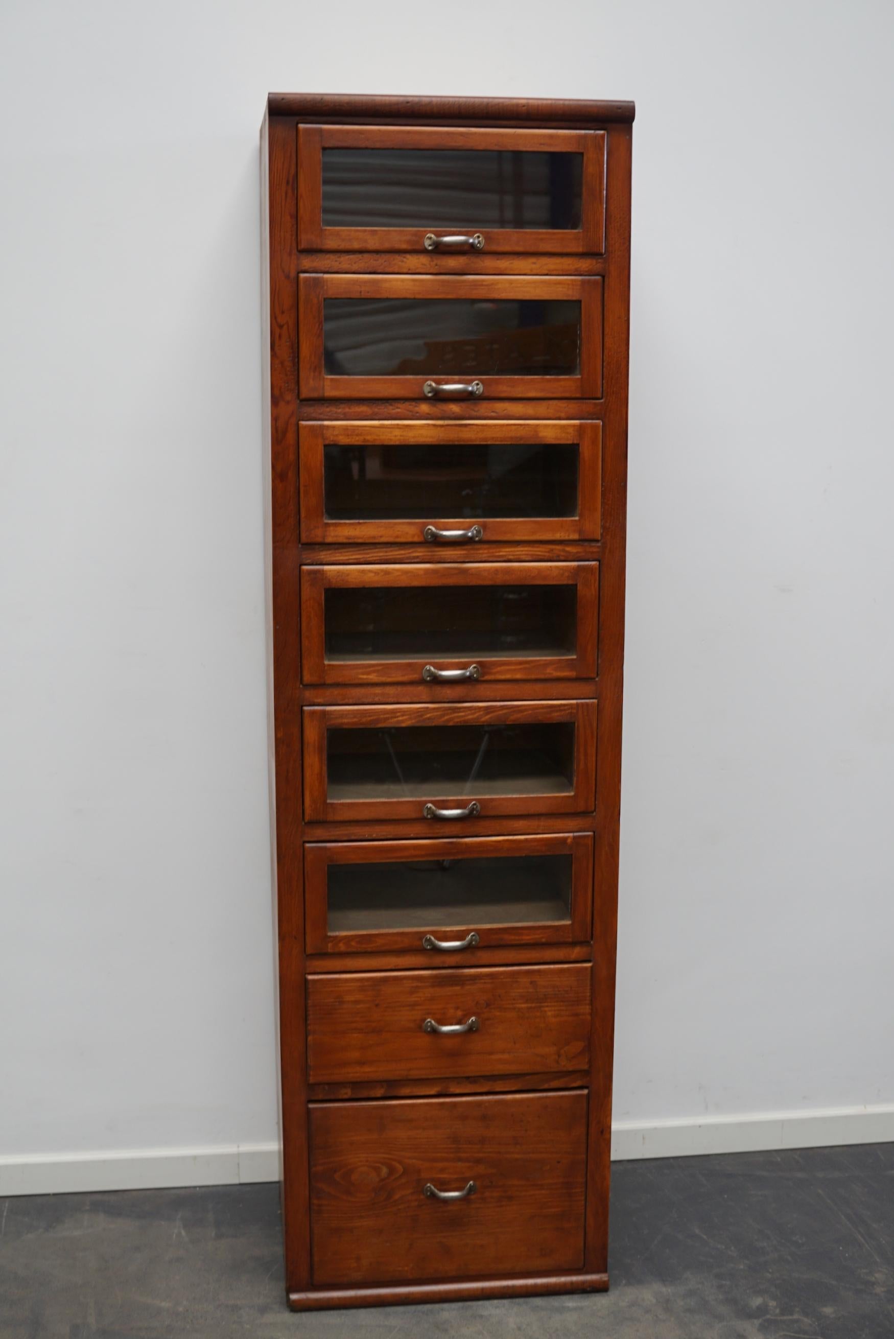 Industrial Tall Vintage German Pine Haberdashery Shop Cabinet, 1950s For Sale