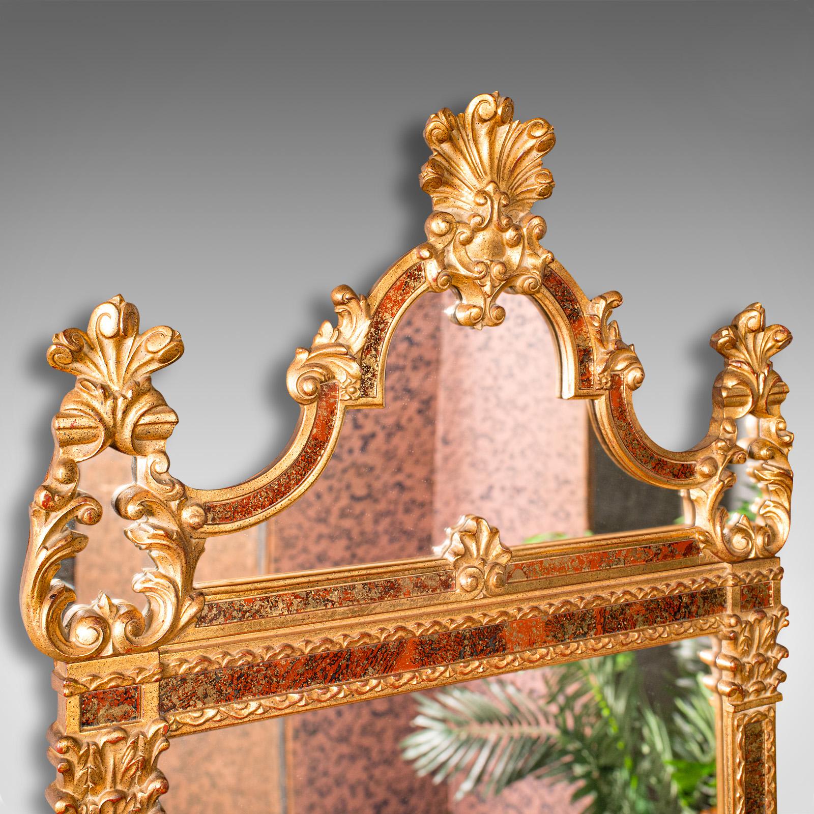 Tall Vintage Hall Mirror, Continental, Gilt Gesso, Glass, Overmantle, Italianate In Good Condition For Sale In Hele, Devon, GB