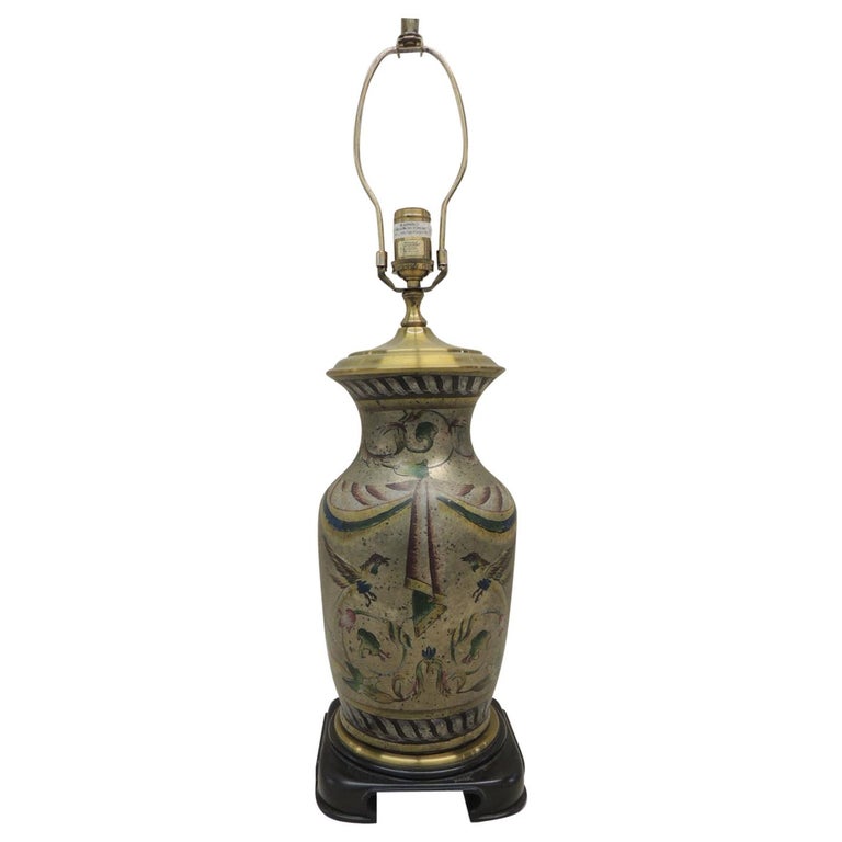 Tall Vintage Hand Painted Ceramic Table Lamp For Sale