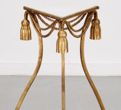 Tall Vintage Italian Gilt Rope Tassel and Two Tier Carrera Marble Top Stand