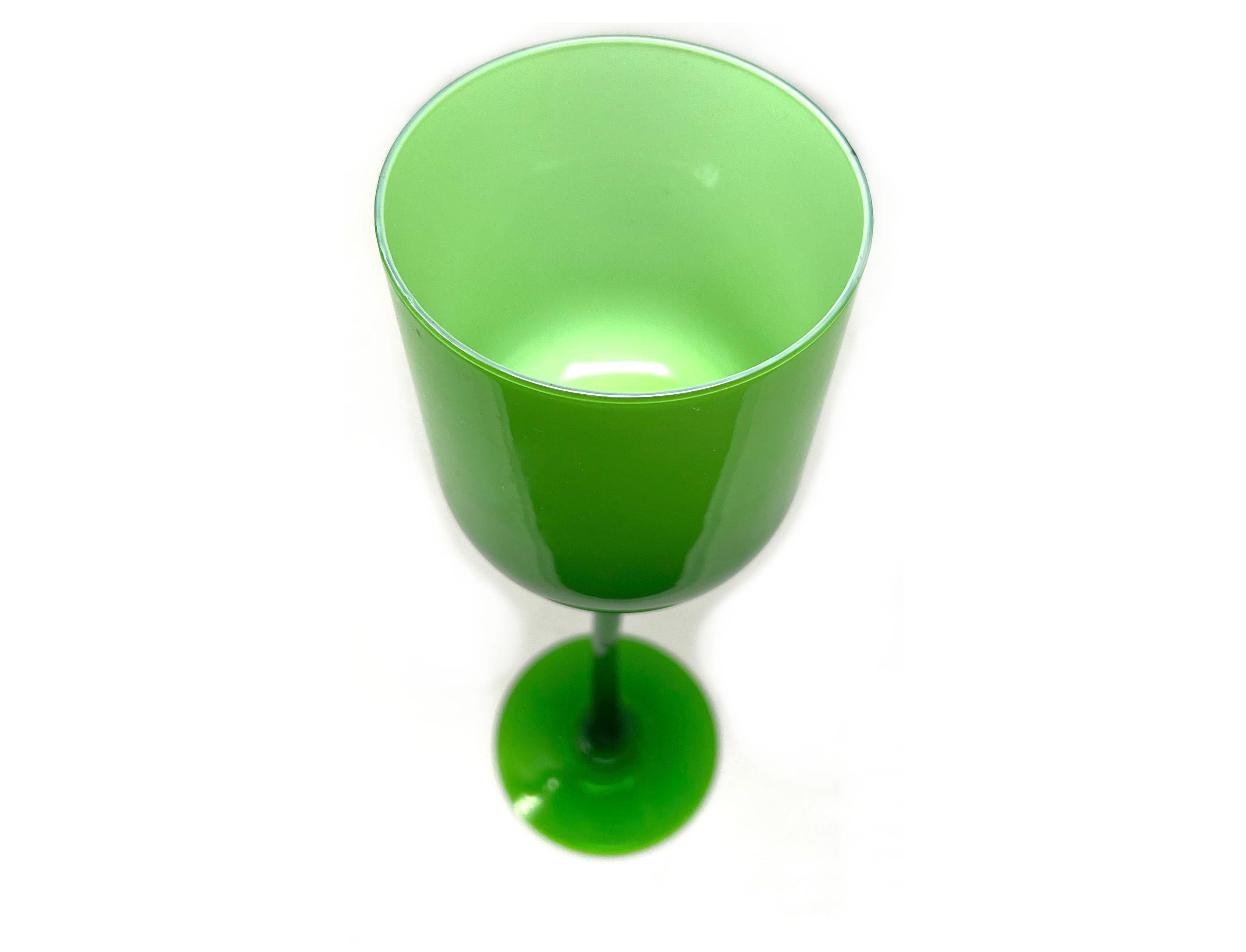 Mid-Century Modern Tall Vintage Italian Green Glass Goblet after Carlo Moretti, Murano For Sale