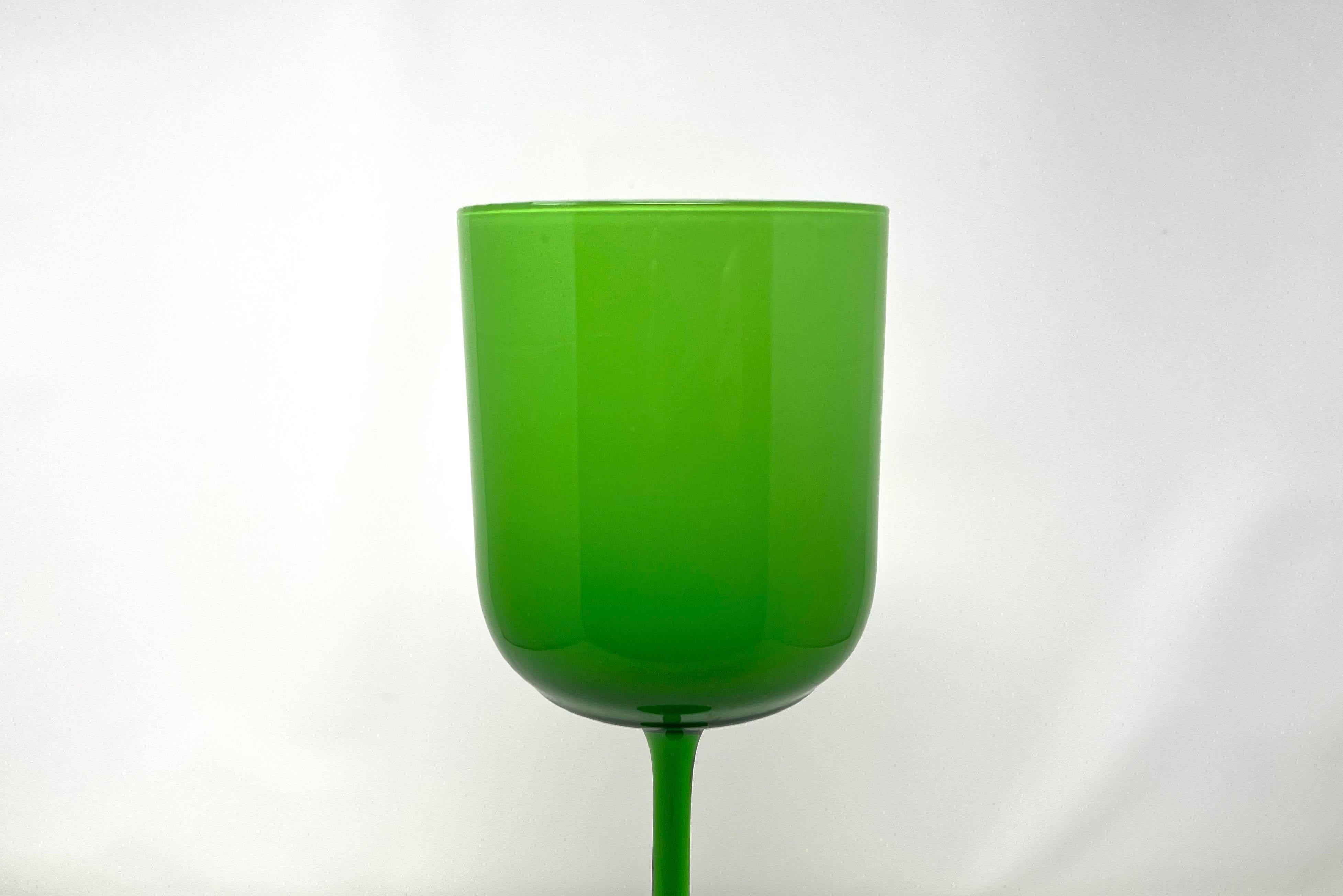 Mid-20th Century Tall Vintage Italian Green Glass Goblet after Carlo Moretti, Murano For Sale