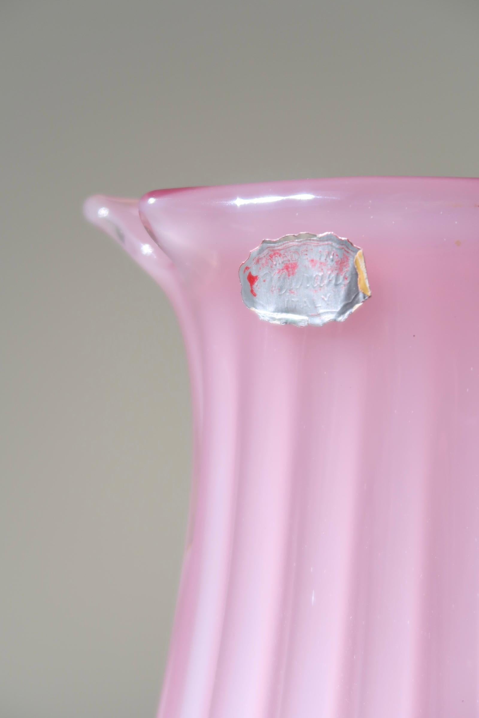 Mid-Century Modern Tall Vintage Italian Murano Pink Glass Vase