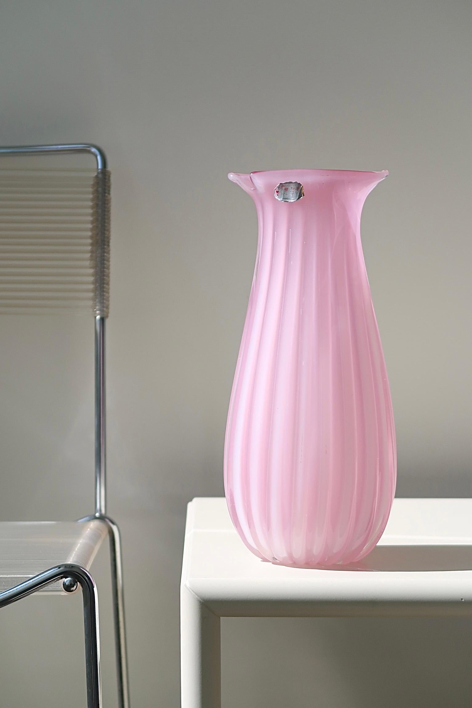 Other Tall Vintage Italian Murano Pink Glass Vase
