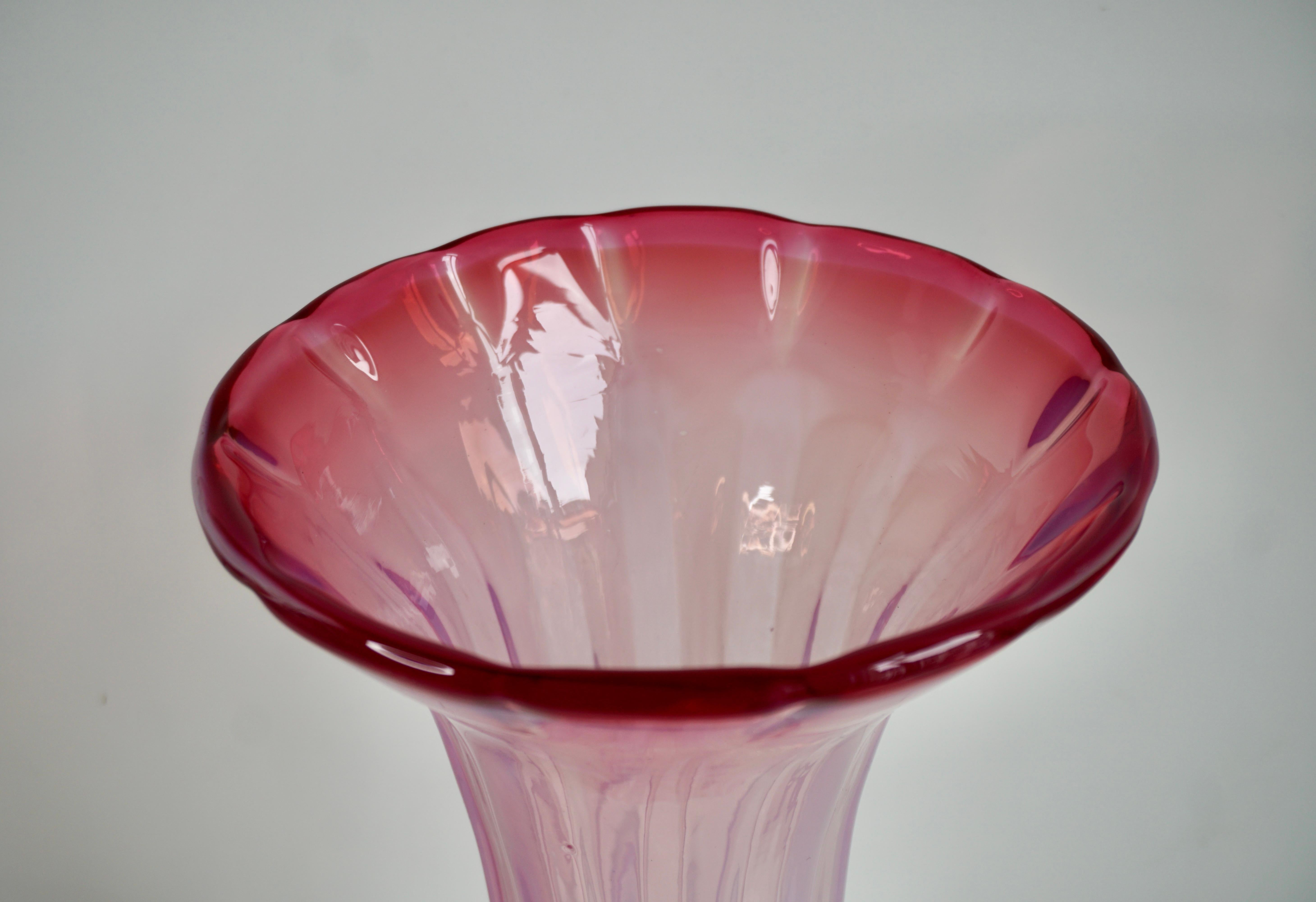 Tall Vintage Italian Murano Pink Glass Vase For Sale 1