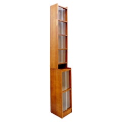 Tall Vintage Mid Century Glazed Bookcase - 1960s - W:28cm