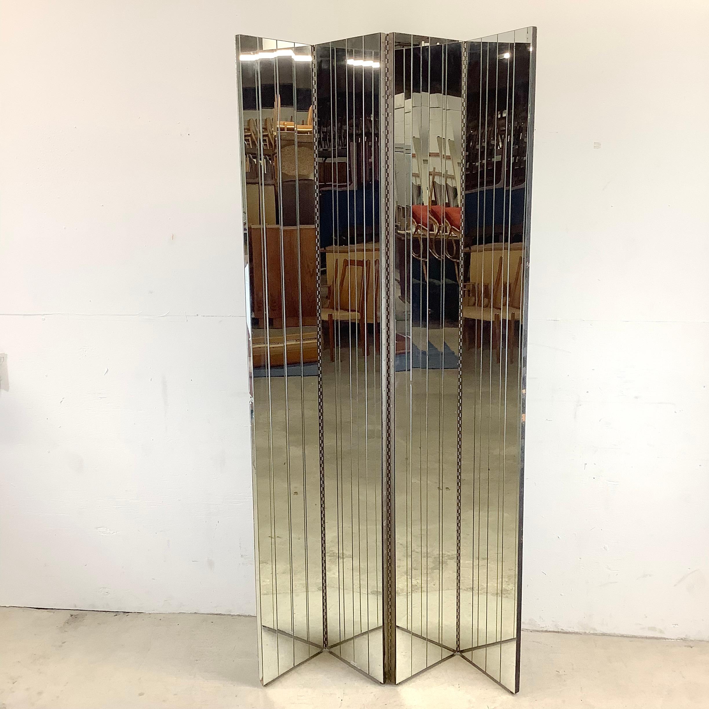 Mid-Century Modern Tall Vintage Mirrored Room Divider or Decorative Screen