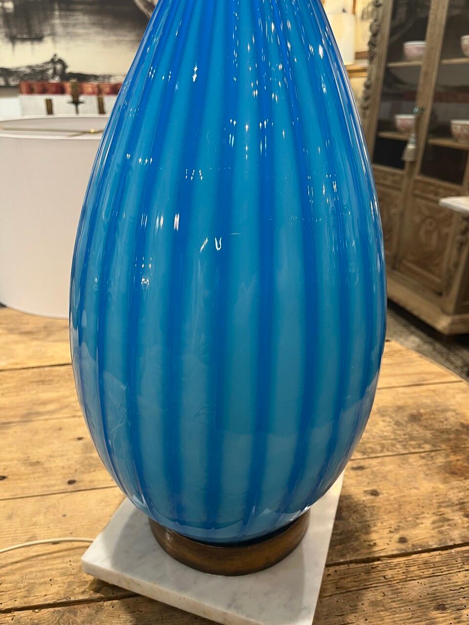 Tall Vintage Murano Lamp with Marble Base and Neck In Good Condition For Sale In Houston, TX