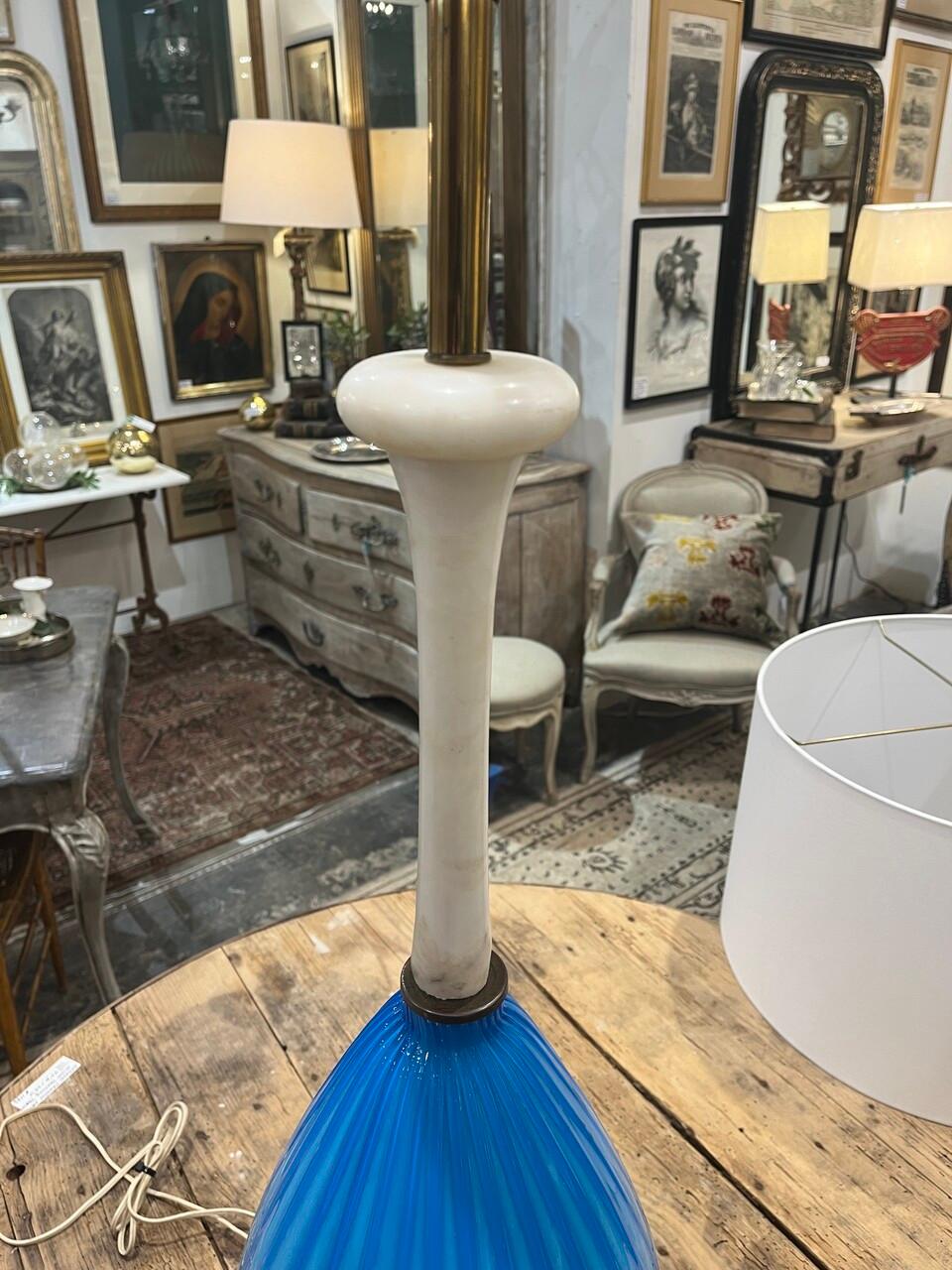 20th Century Tall Vintage Murano Lamp with Marble Base and Neck For Sale