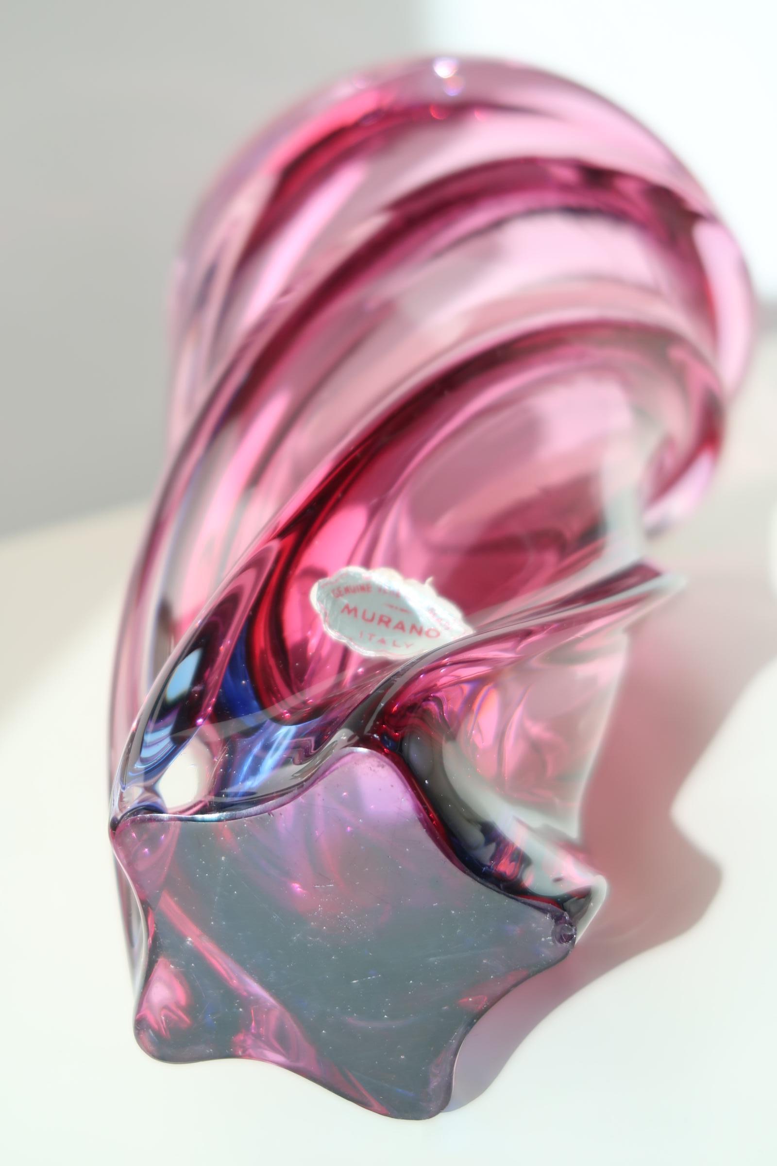 Tall Vintage Murano Sommerso Pink and Blue Glass Swirl Vase 1