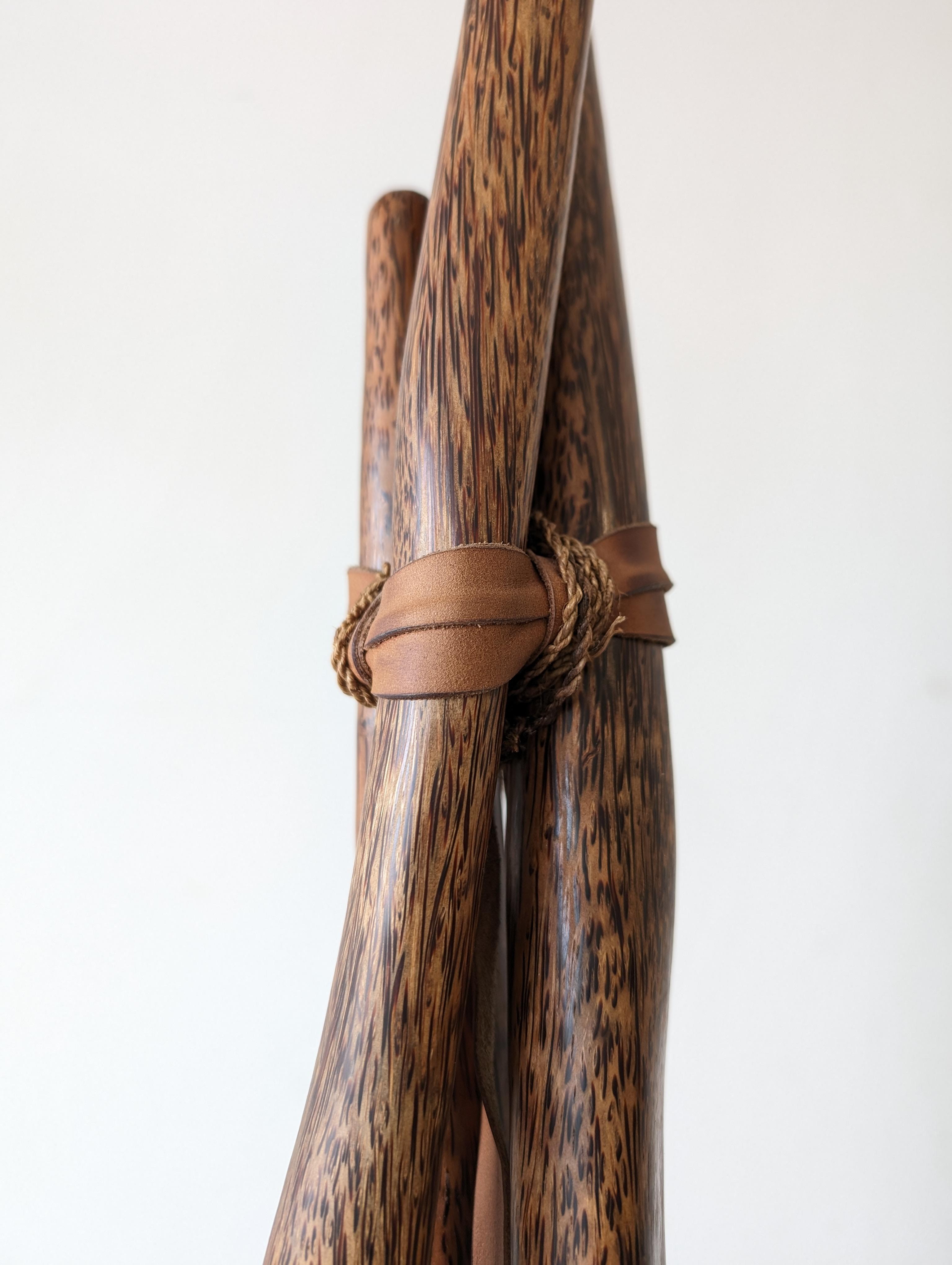Tall vintage palmwood & leather Teepee floor lamp by Pacific Green c1990s 3