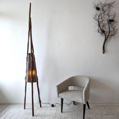 Tall vintage palmwood & leather Teepee floor lamp by Pacific Green c1990s