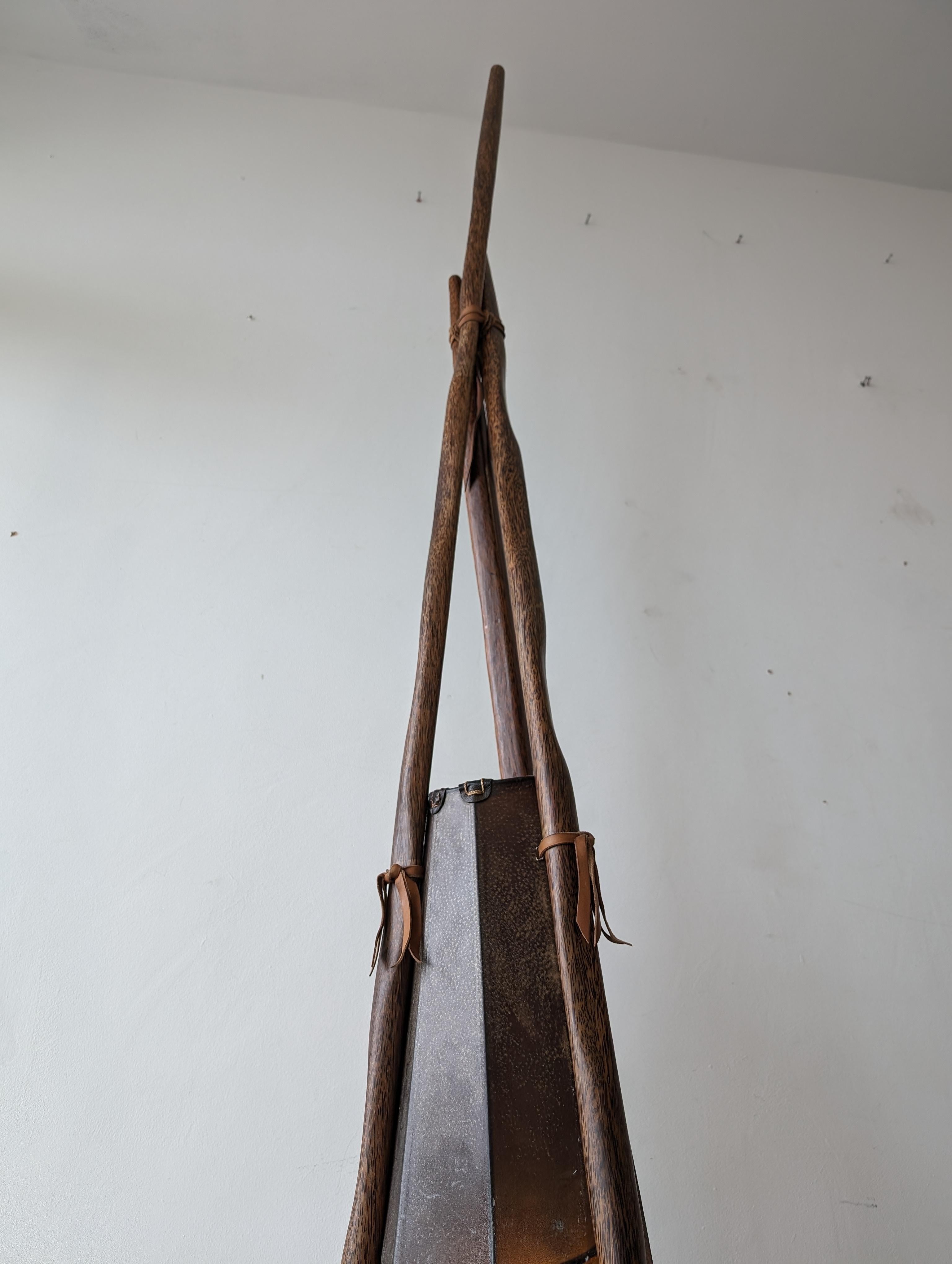Palmwood Tall vintage palmwood & leather Teepee floor lamp by Pacific Green c1990s For Sale