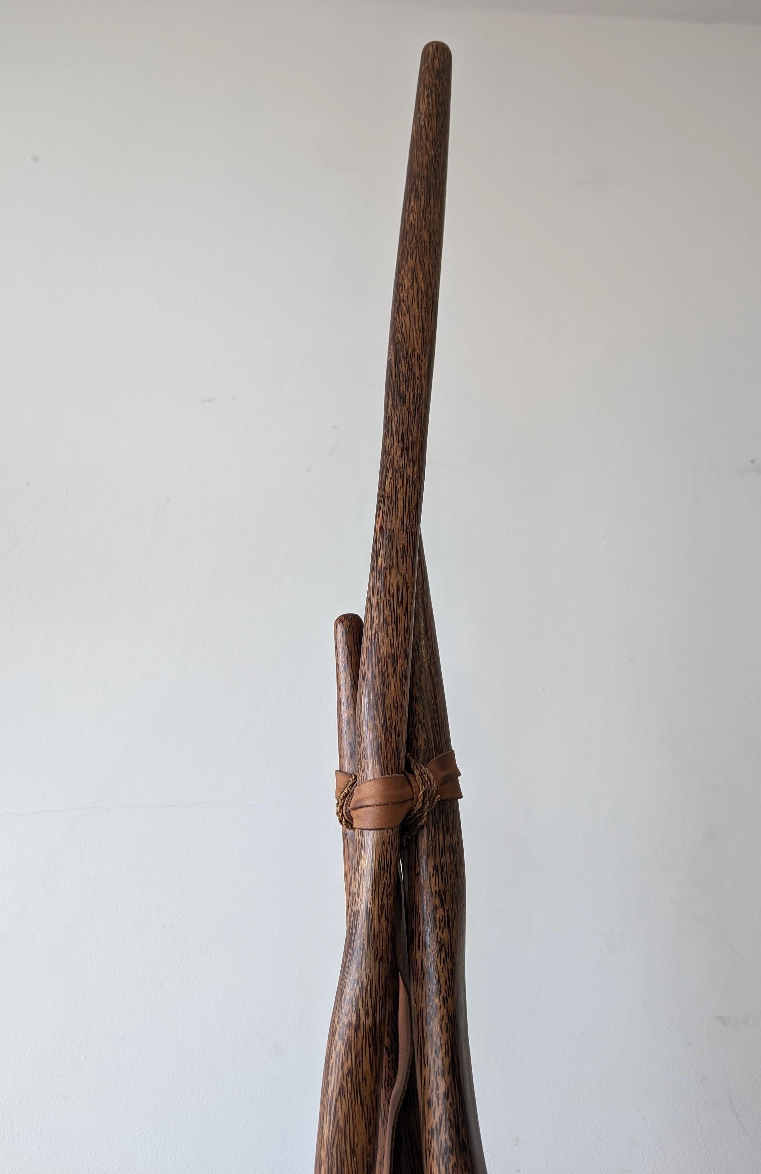 Tall vintage palmwood & leather Teepee floor lamp by Pacific Green c1990s 2