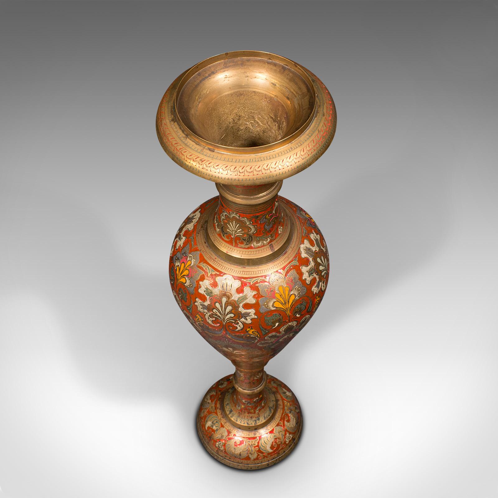Tall Vintage Pampas Grass Vase, Indian Enamelled Brass, Display Urn, Midcentury 6
