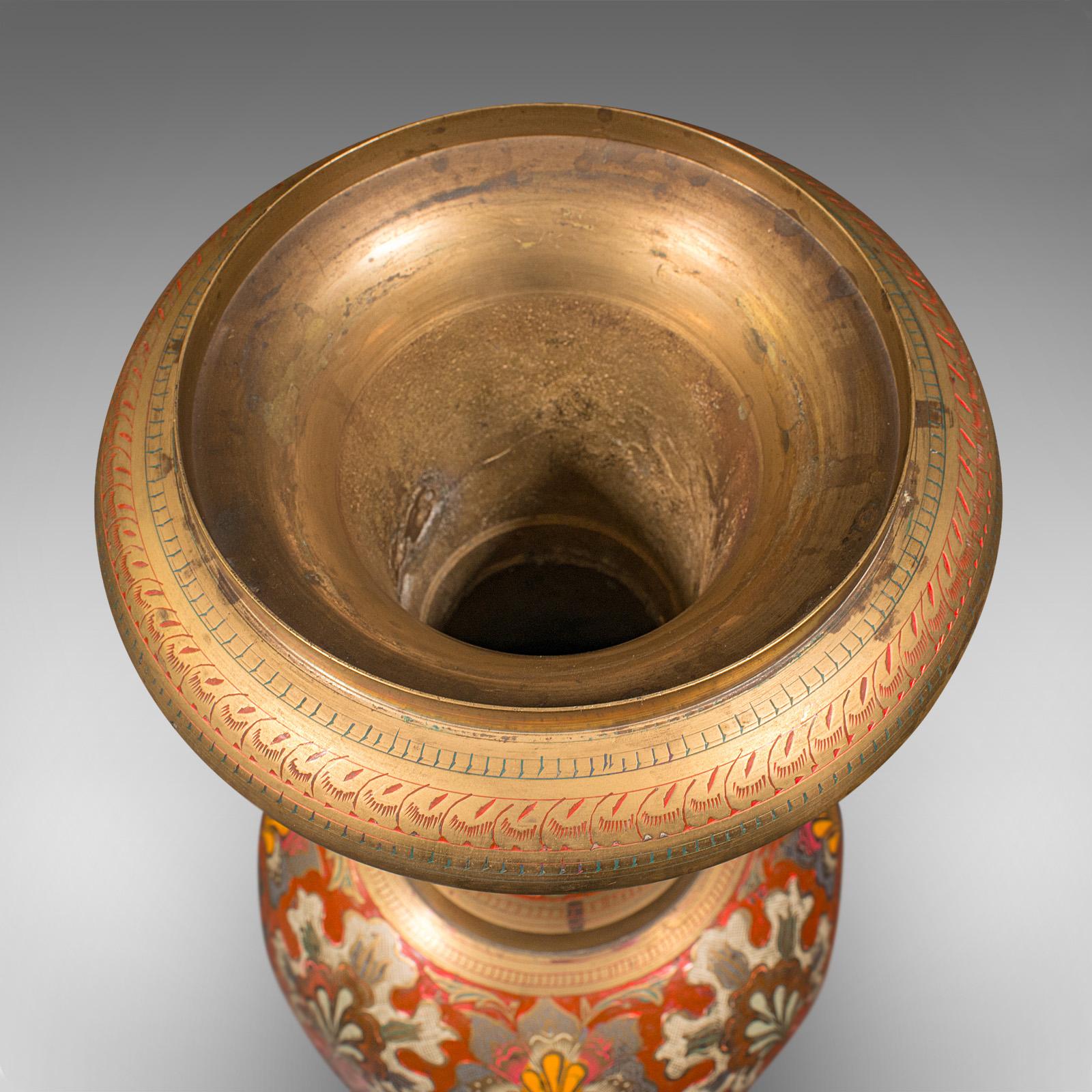 Tall Vintage Pampas Grass Vase, Indian Enamelled Brass, Display Urn, Midcentury 7