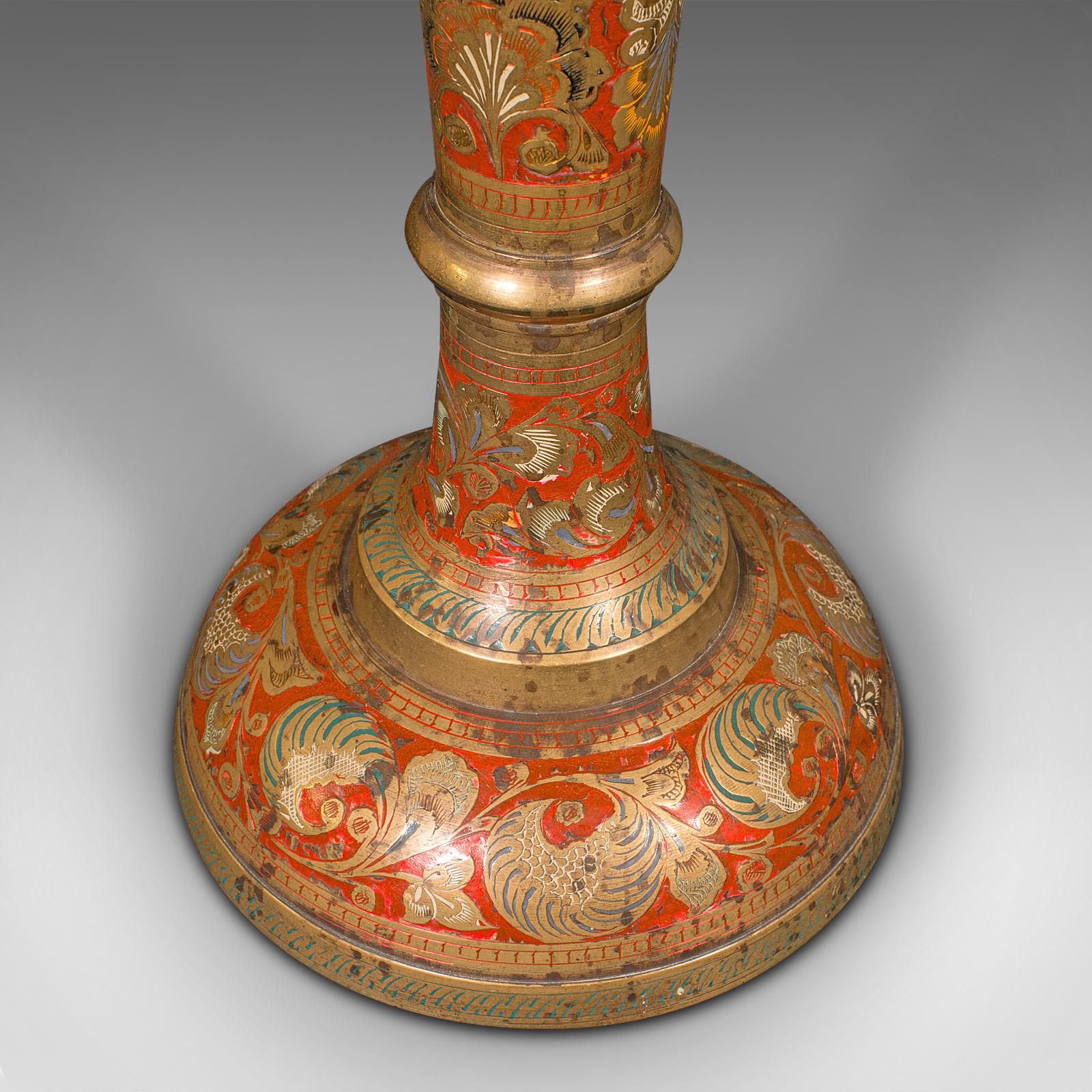Tall Vintage Pampas Grass Vase, Indian Enamelled Brass, Display Urn, Midcentury 4