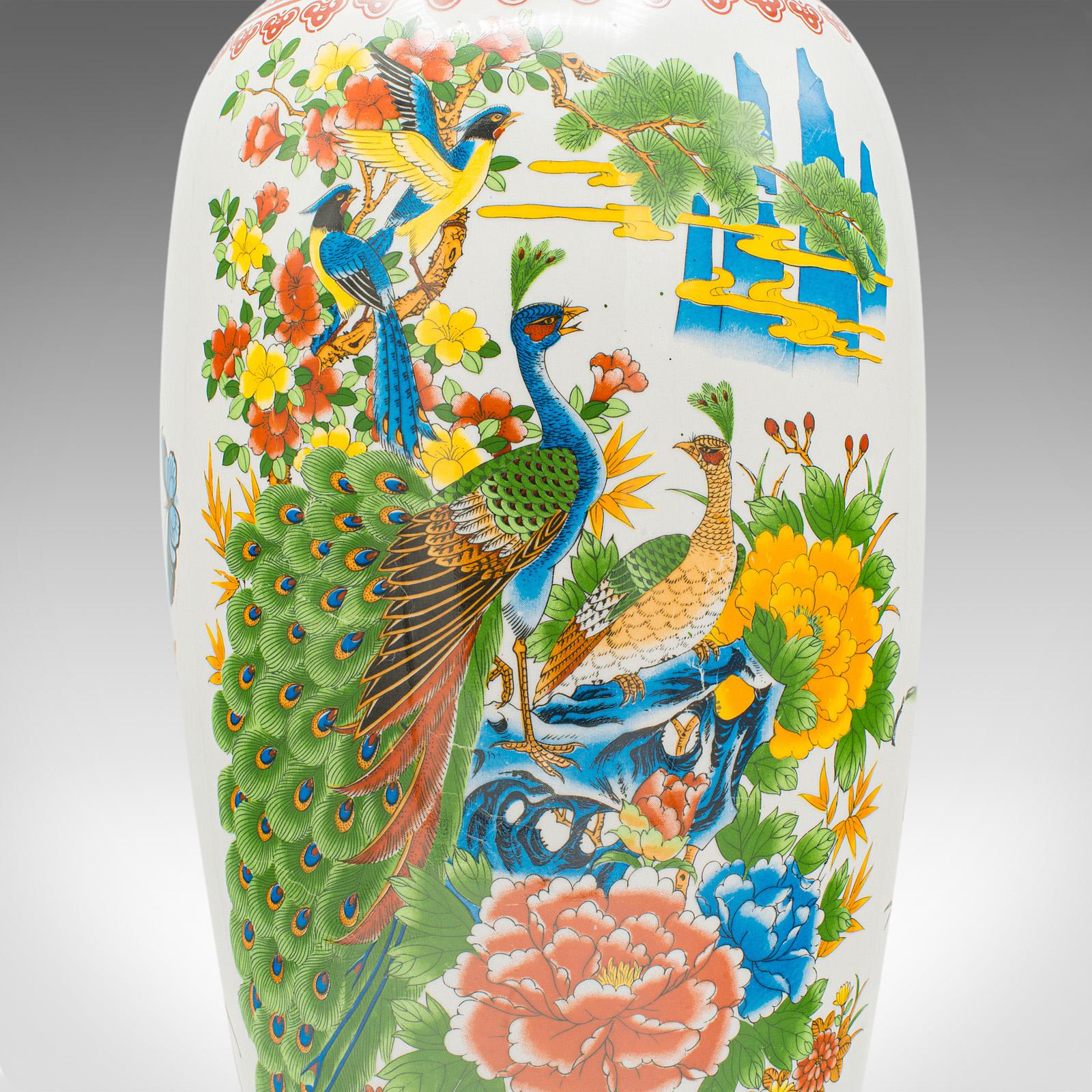 Tall Vintage Peacock Vase, Chinese, Ceramic, Baluster Urn, Art Deco Taste, 1950 For Sale 3