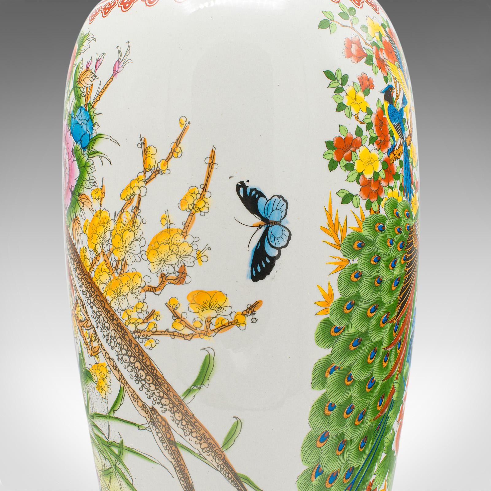 Tall Vintage Peacock Vase, Chinese, Ceramic, Baluster Urn, Art Deco Taste, 1950 For Sale 4