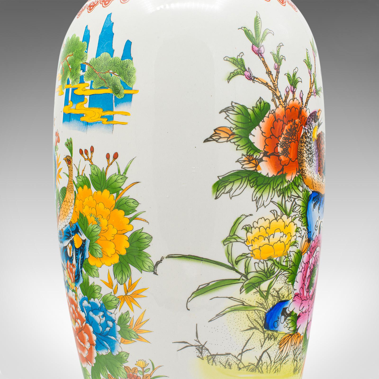 Tall Vintage Peacock Vase, Chinese, Ceramic, Baluster Urn, Art Deco Taste, 1950 For Sale 5