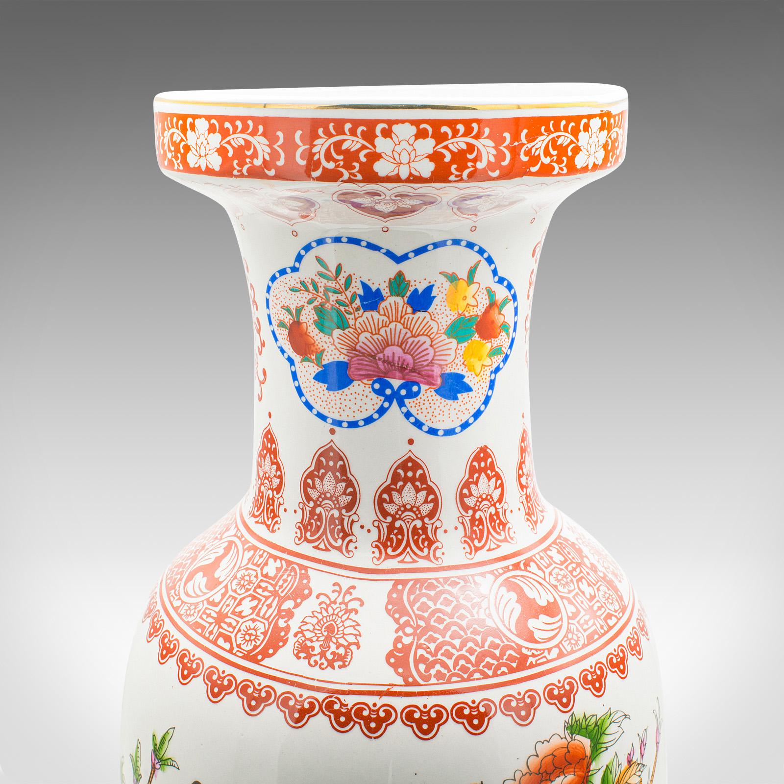 Tall Vintage Peacock Vase, Chinese, Ceramic, Baluster Urn, Art Deco Taste, 1950 For Sale 1