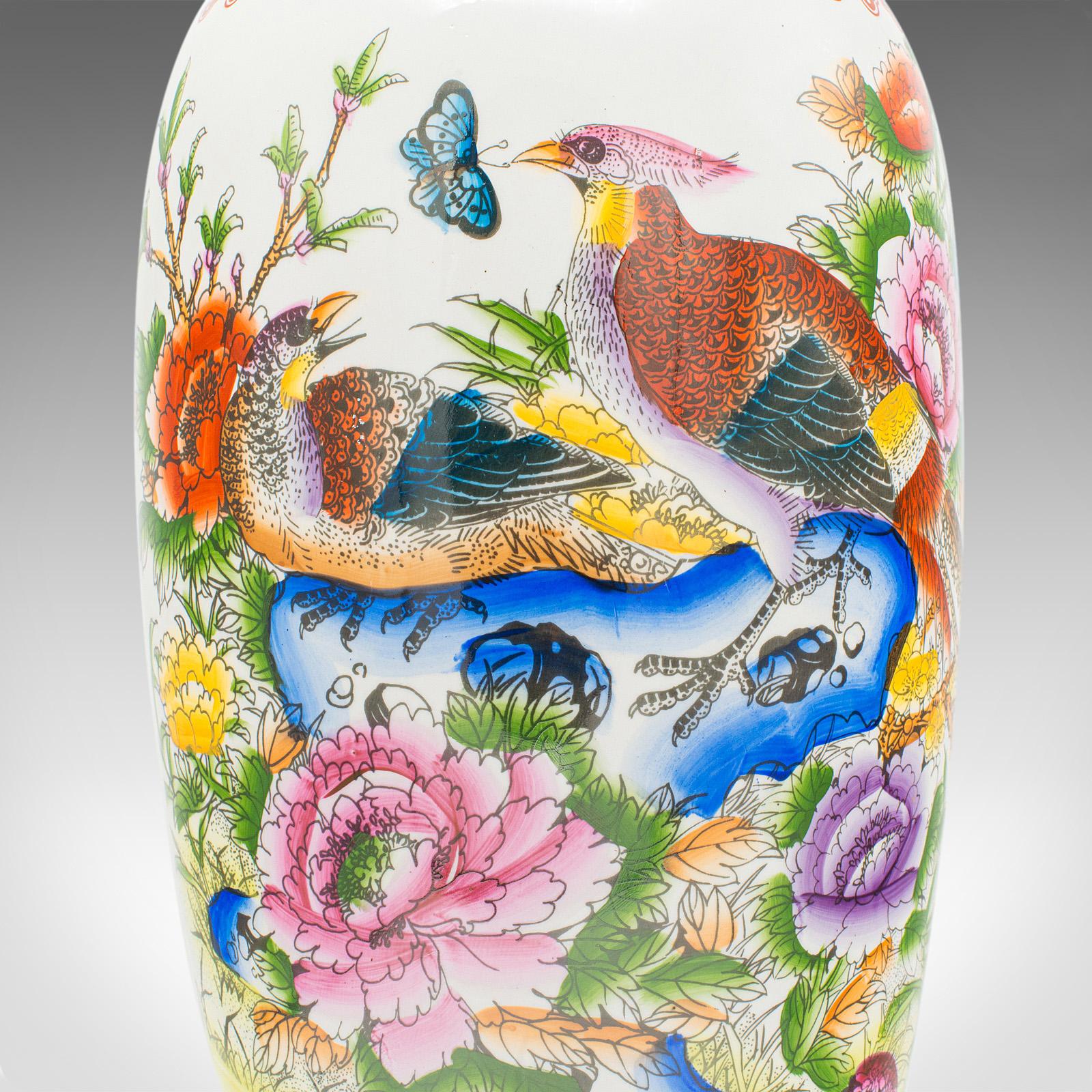 Tall Vintage Peacock Vase, Chinese, Ceramic, Baluster Urn, Art Deco Taste, 1950 For Sale 2