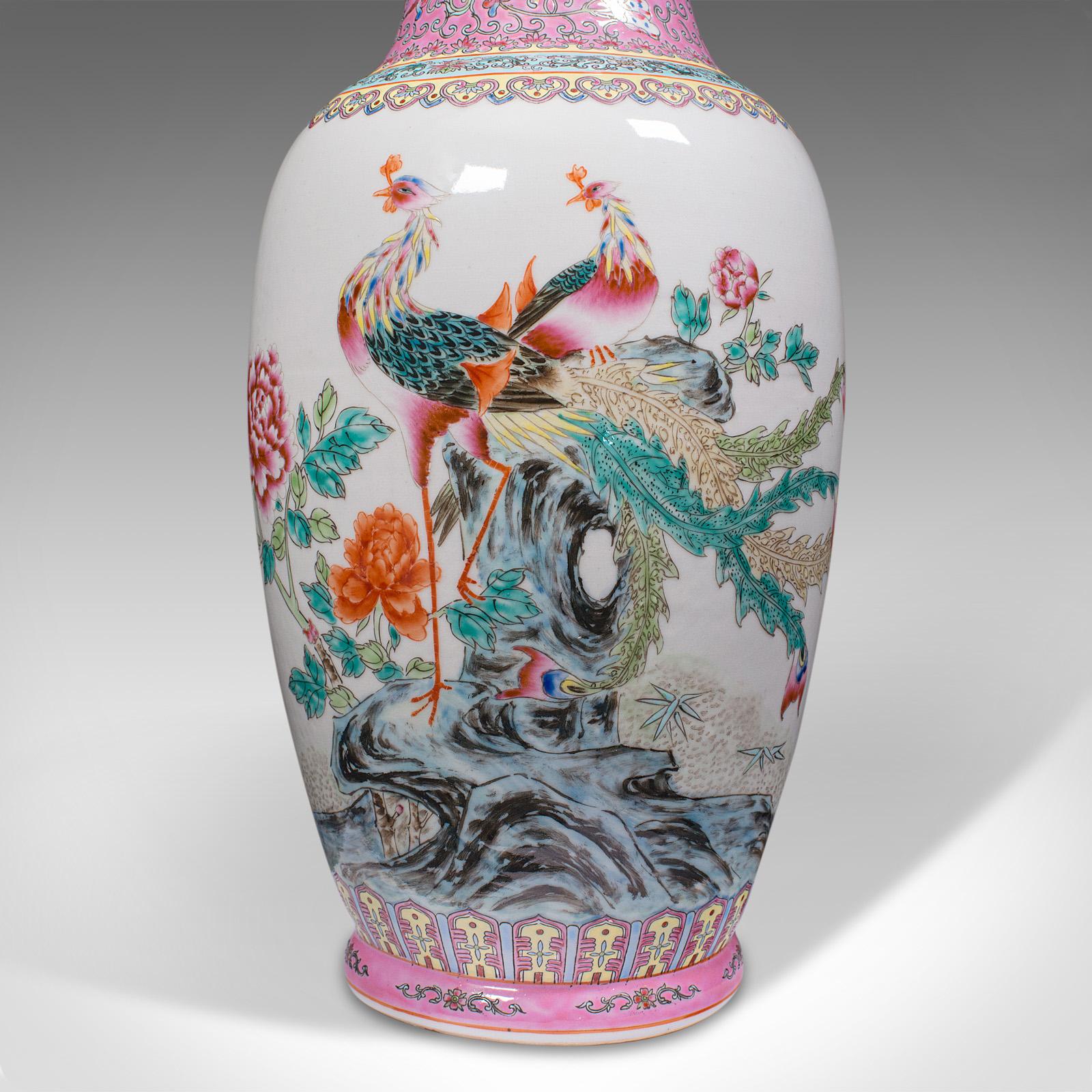 Tall Vintage Peacock Vase, Chinese, Ceramic, Decorative, Baluster Urn, Art Deco 3