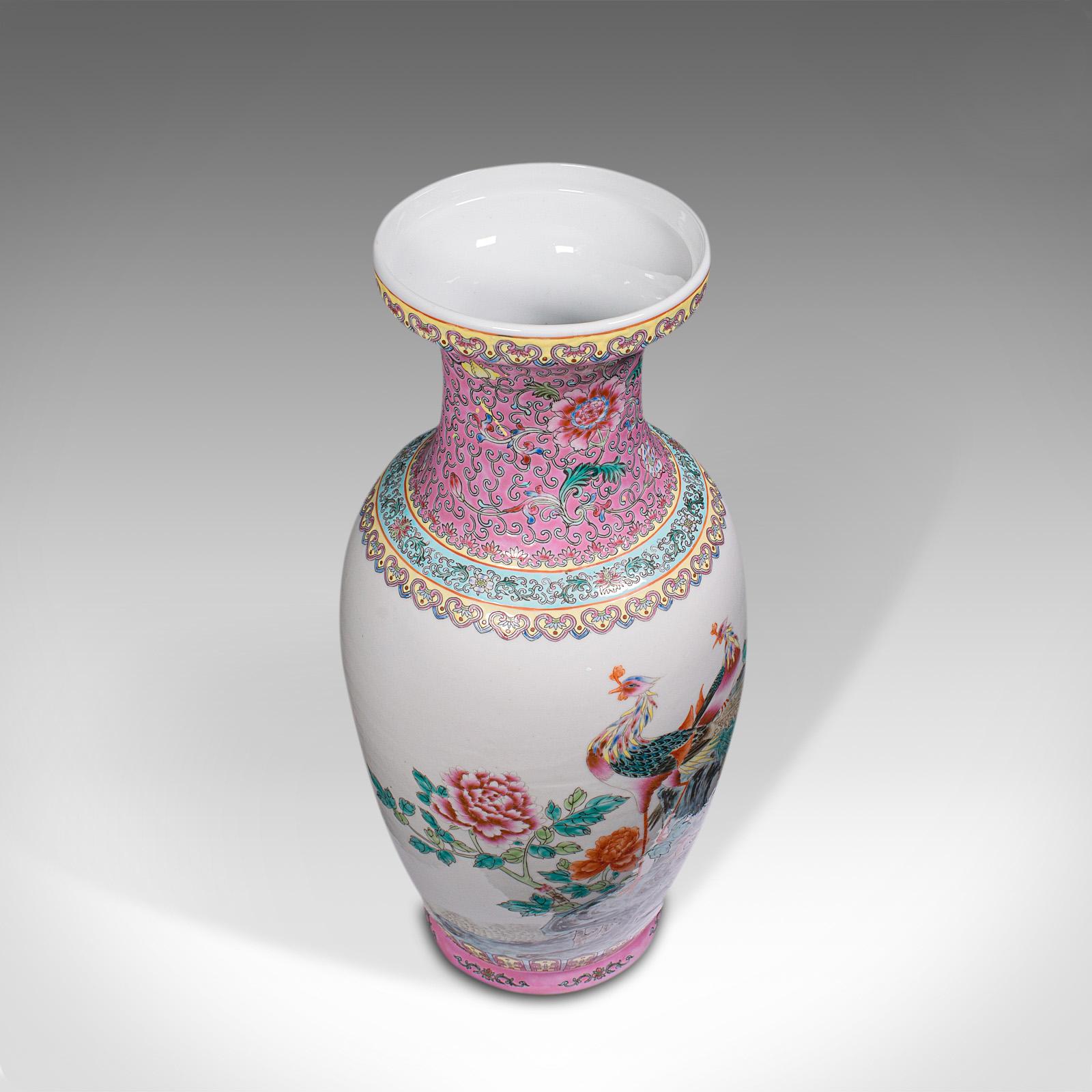 20th Century Tall Vintage Peacock Vase, Chinese, Ceramic, Decorative, Baluster Urn, Art Deco