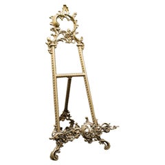 Cavalletto alto per quadri vintage, inglese, metallo dorato, Rococò Revival, supporto per opere d'arte