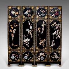 Tall Vintage Privacy Screen, Japanese, Lacquer, Room Divider, Art Deco Revival