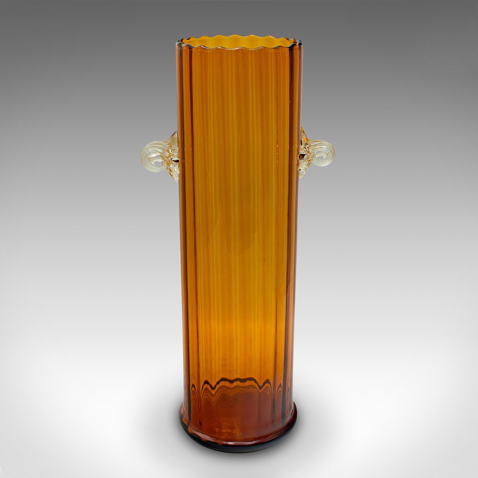 20th Century Tall Vintage Ribbed Vase, French, Art Glass, Flower Sleeve, Art Deco, Circa 1930 For Sale