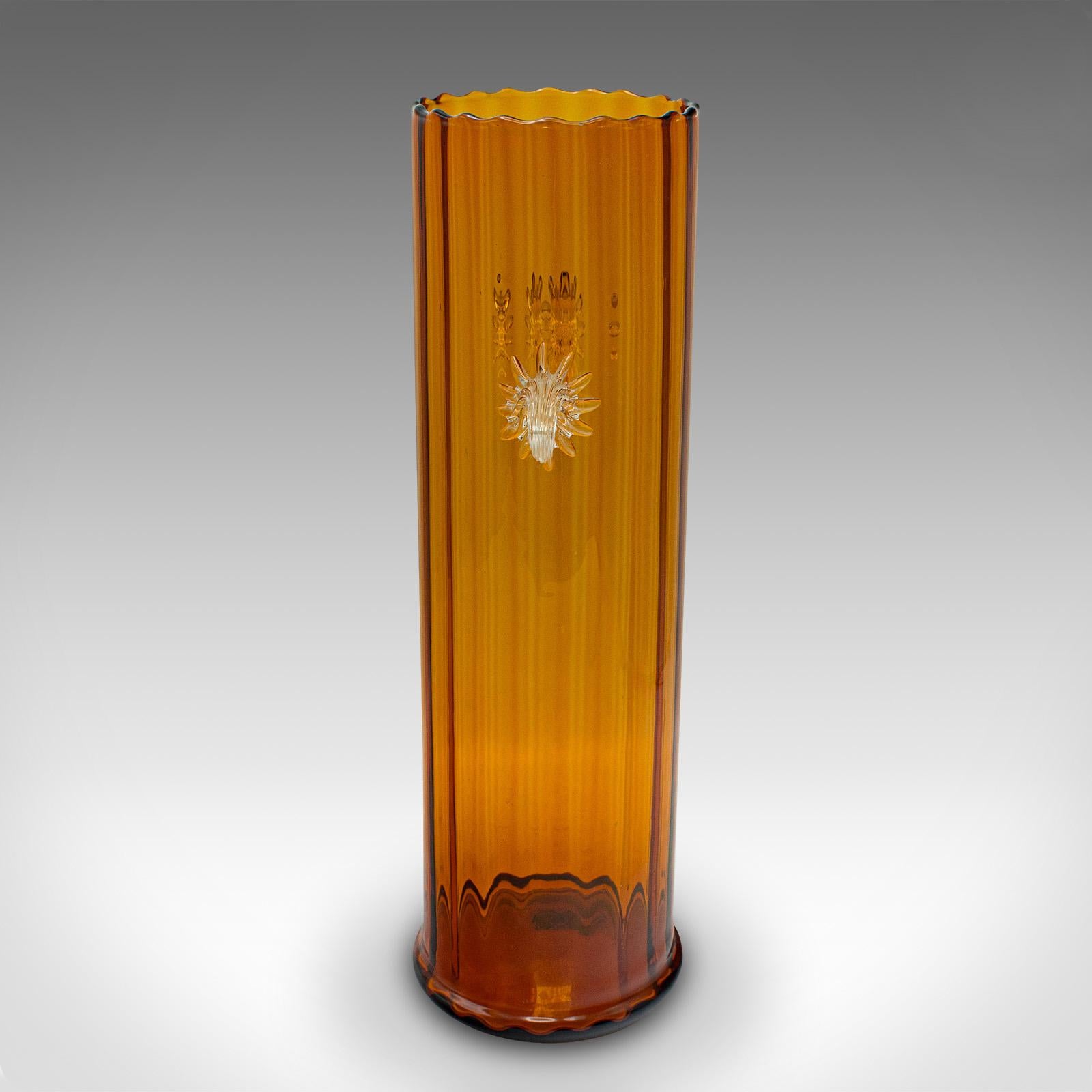 Tall Vintage Ribbed Vase, French, Art Glass, Flower Sleeve, Art Deco, Circa 1930 For Sale 1
