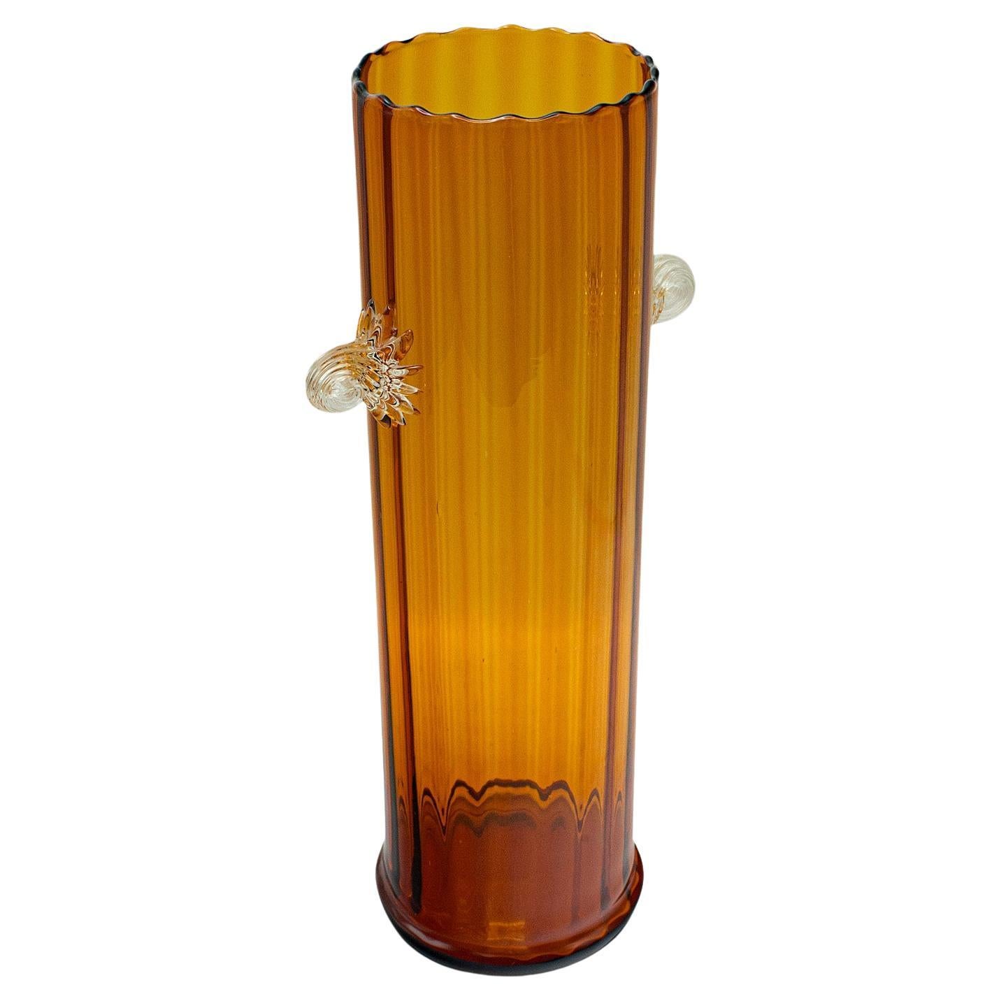 Tall Vintage Ribbed Vase, French, Art Glass, Flower Sleeve, Art Deco, Circa 1930 For Sale