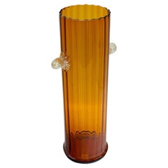 Grand vase côtelé français, verre d'art, manches à fleurs, Art déco, vers 1930