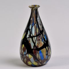 Tall Vintage Signed/Orig Label Carlo Moretti Blue Black Gold White Murano Glass