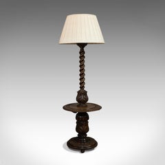 Tall Vintage Standard Lamp, English, Beech, Light, Wine Table, Art Deco