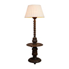 Tall Vintage Standard Lamp, English, Beech, Light, Wine Table, Art Deco