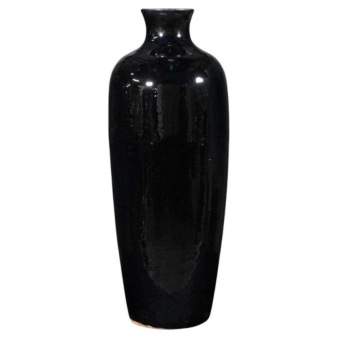 Vintage Pair of Lacquerware Vases, Chinese, 'Bodiless', Stem, Silver on Black at 1stDibs