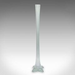 Tall Vintage Stem Vase, French, Glass, Fluted Sleeve, Flower, Mid Century, 1950