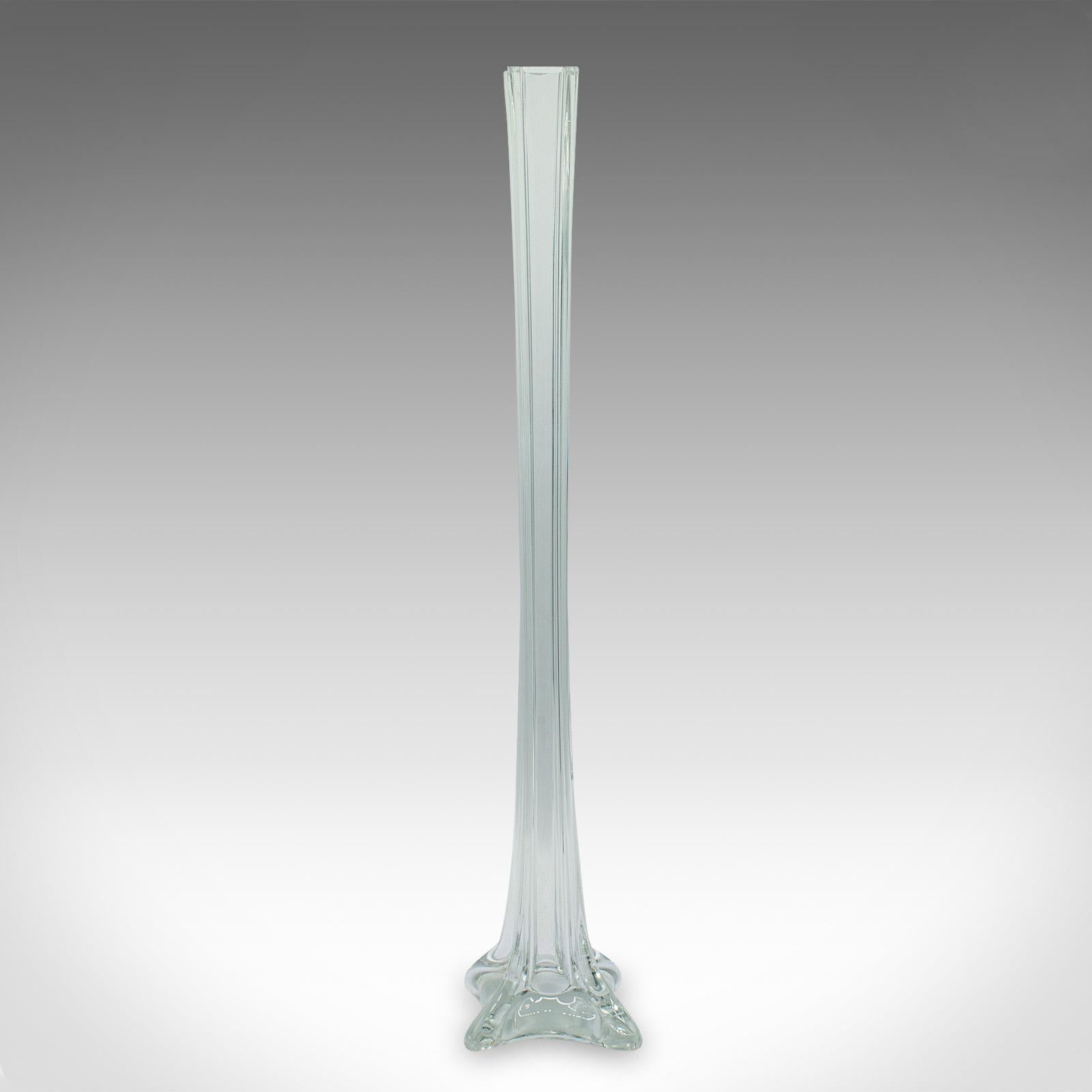 Grand vase à tige vintage, français, verre, manchon cannelé, fleur, milieu du siècle, 1950 Bon état - En vente à Hele, Devon, GB