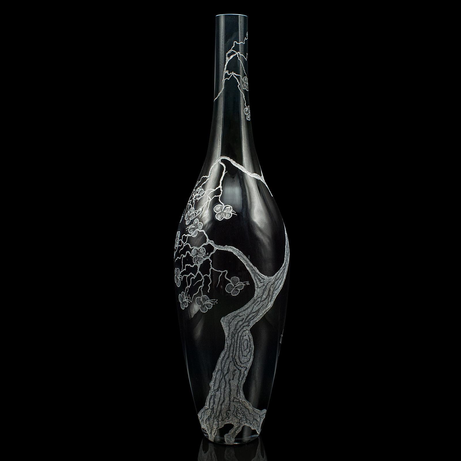 Jarrón Tallo Vintage Alto, Oriental, Vidrio Artístico, Manga Floral, Japonés, Decorativo Asiático en venta