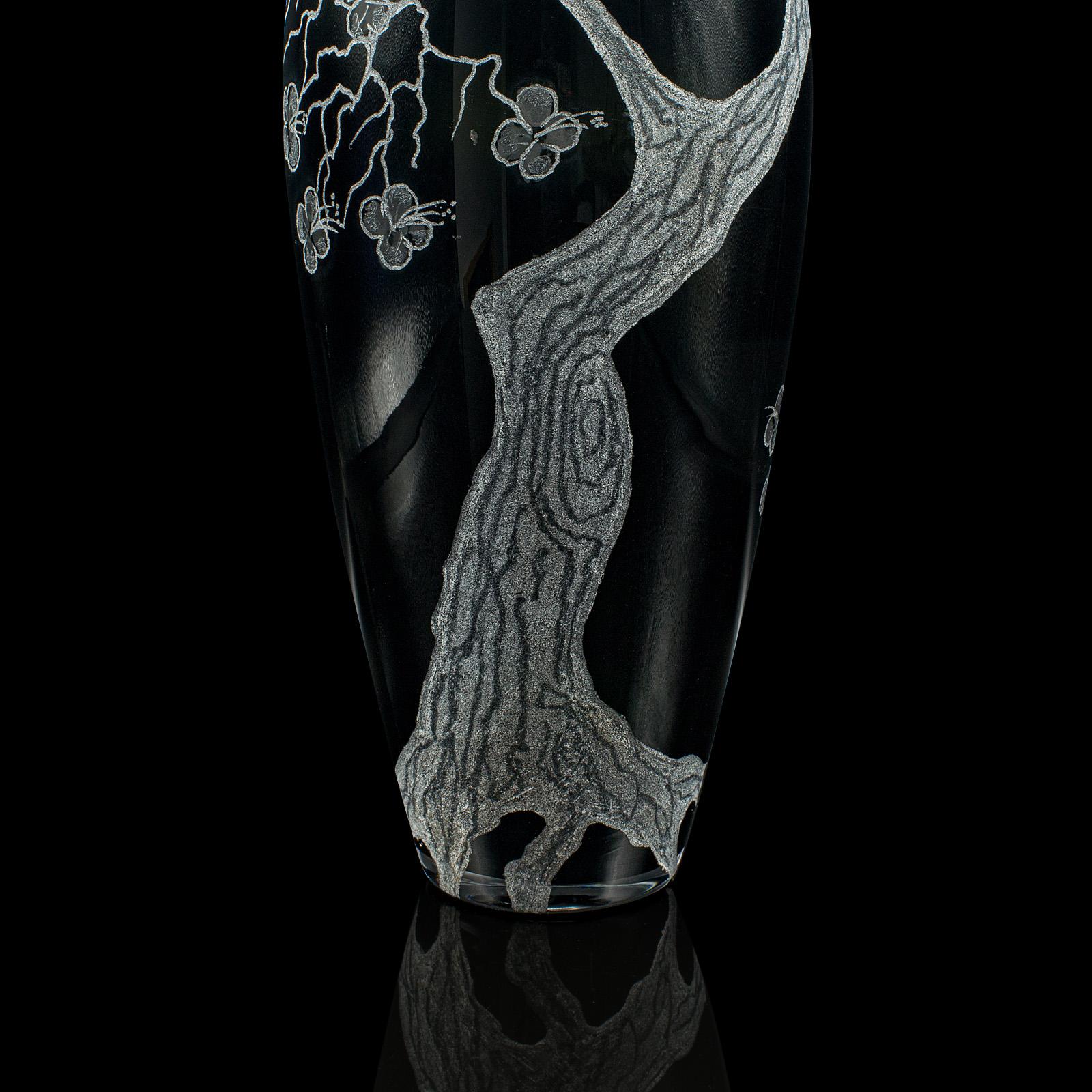 Jarrón Tallo Vintage Alto, Oriental, Vidrio Artístico, Manga Floral, Japonés, Decorativo Vidrio artístico en venta