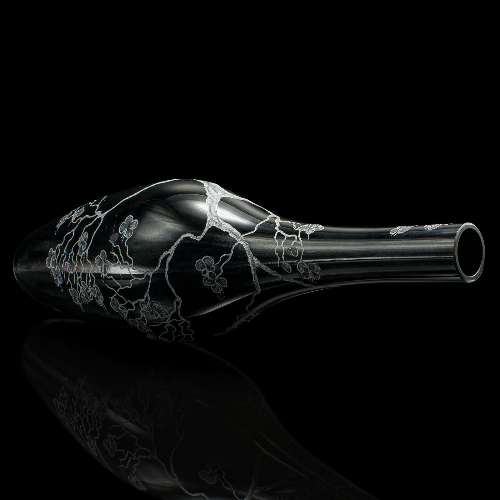 Jarrón Tallo Vintage Alto, Oriental, Vidrio Artístico, Manga Floral, Japonés, Decorativo en venta 1