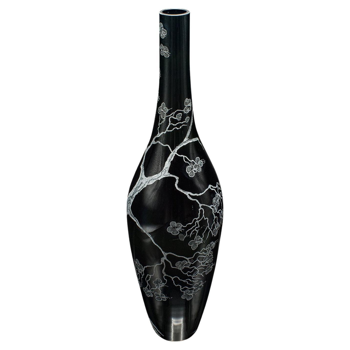 Jarrón Tallo Vintage Alto, Oriental, Vidrio Artístico, Manga Floral, Japonés, Decorativo en venta