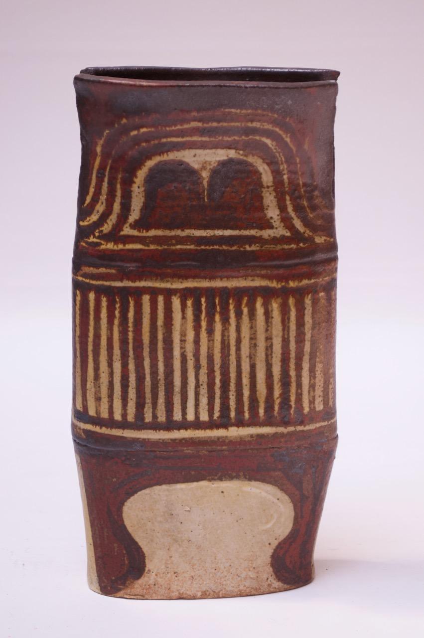 Tall Vintage Stoneware Flared Vase Attributed to Polk In Good Condition For Sale In Brooklyn, NY