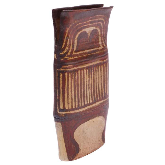 Tall Vintage Stoneware Flared Vase Attributed to Polk For Sale at 1stDibs
