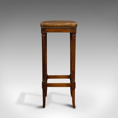 Tall Vintage Stool, English, Leather, Mahogany, Bar, Breakfast, Seat, circa 1980