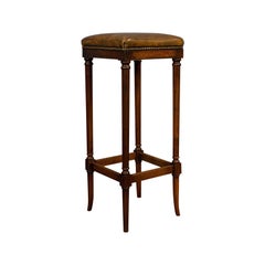 Tall Vintage Stool, English, Leather, Mahogany, Bar, Breakfast, Seat, circa 1980