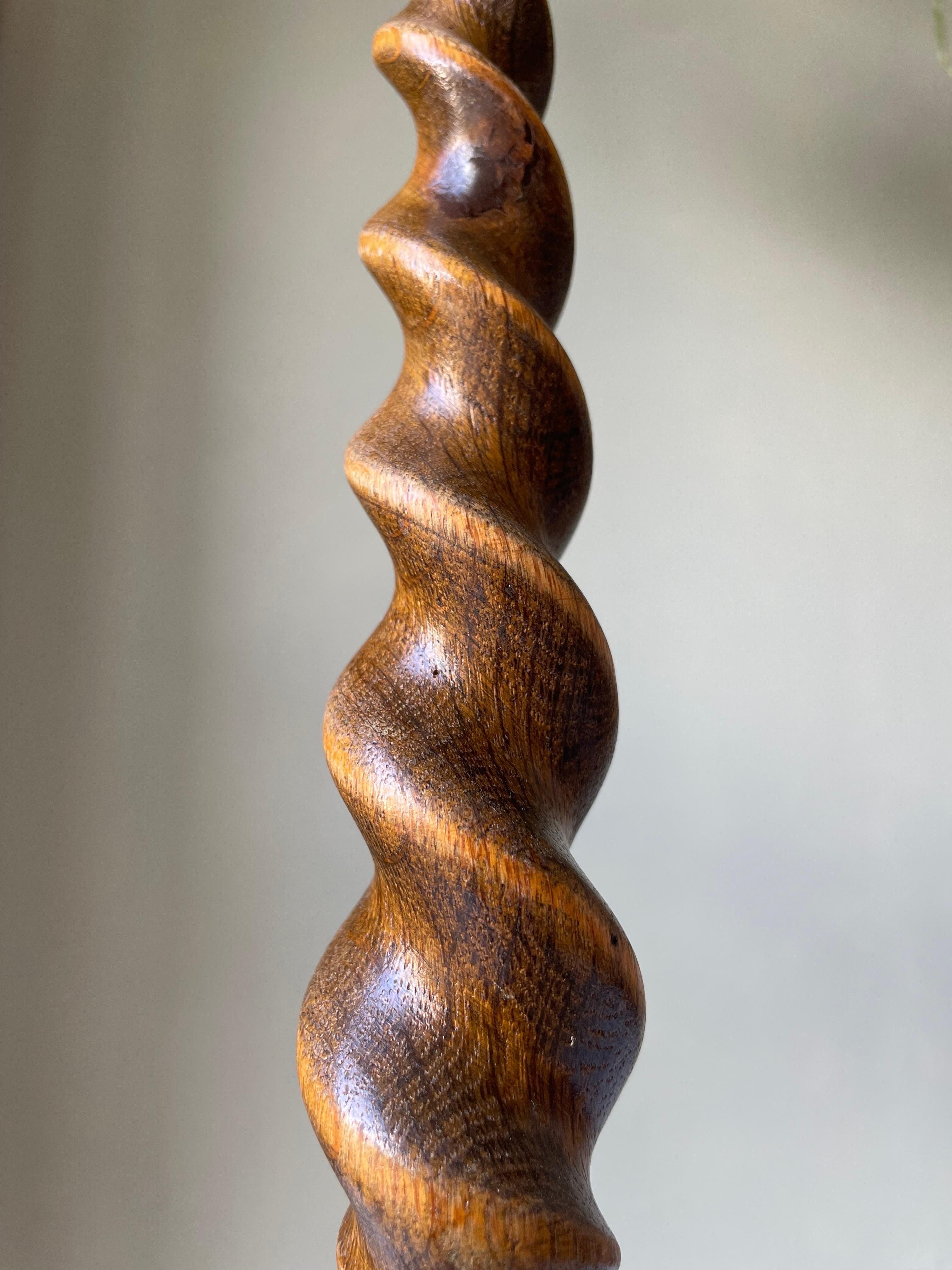 Hand-Carved Tall Vintage Swirling Wooden Table Lamp, 1960s For Sale